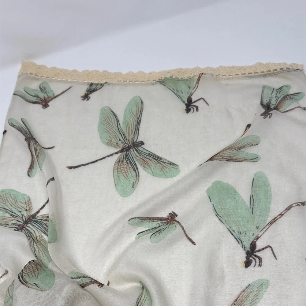 Women’s Vintage Beige Dragonfly Scarf 70x20”
